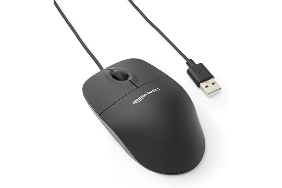 Amazon Basics Responsive and Precise 3-Button Wired USB Computer Mouse with Scrolling and Tracking, Single, Black