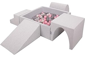 KiddyMoon Parque Infantil De Espuma con Cuadrada Piscina De Bolas (300 Bolas) para Niños, Gris Claro: Perla/Gris/Transparente/Rosa Clr