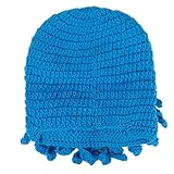 FEESHOW Unisex Damen Herren Tintenfisch Squid gestrickte Mütze Cthulu Octopus Beanie Hat Strickmützen Winter Kraken-Shaped Blau One Size - 