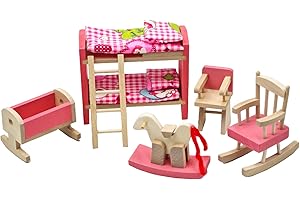 XIAONAN Puppenhaus Möbel Holz Miniatur Puppenhaus Holzmöbel Zubehö Kind Einschließlich Etagenbettstuhl Wiege