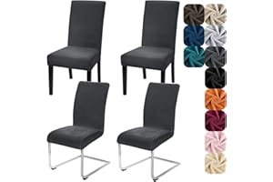 Alishomtll Dining Chair Covers Set of 4 Stretch Velvet Chair Covers for Dining Chairs Elastic Removable Chair Slipcovers Reusable Washable Chair Protector for Hotel Banquet Ceremony (Dark Grey, 4pcs)