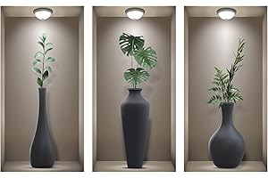 TOARTI 3 Stück 3D Wandsticker Vase,Wandtattoo Wohnzimmer Vasen,Grüne Pflanzen Wandaufkleber,Vinyl Abnehmbare Schwarz Flasche und Grünes Blatt Wandbilder für Schlafzimmer Büro Küche Wanddeko,20CM×40CM
