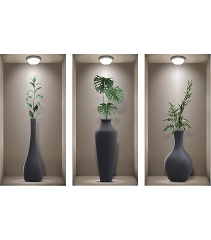 6er Set 3D Wandtattoos Mit Vase & Pflanzen – Selbstklebende Wandaufkleber 36x36 Cm Für Wohnzimmer, Schlafzimmer & Mehr