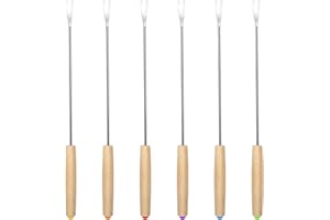 PEOVLVN 6 Stück Grillgabeln Fonduegabeln Edelstahl,Fondue Gabeln Set,Edelstahl Fondue Gabel,Fondue Sticks mit Holzgriff für Obst,Gemüse,Käsefondue Geröstete,Marshmallows,Käse,Schokolade,Fondue,Braten-Silber
