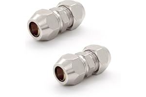 SRJQXH 2 Pcs 8 MM Compression Fitting, Silver Color Compression Ferrule Tube Fitting, Nickel Plated Copper Double Ferrule Pipe Fitting Adapter, Can be Used for Plumbing, Air Compressors