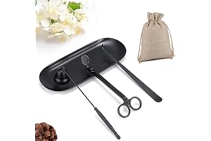 QeeHeng Juego Accesorios Vela 4 en 1,Juego Herramientas Cortador Velas, Juego Mecha Velas,Juego Mecha Bandeja,Herramientas Cuidado Velas Acero Inoxidable,Kit palillo Velas (Negro)