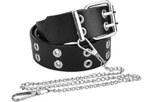 DECARETA Ceinture Punk Rivet en PU avec Chaîne Ceinture Homme Femme Double Trou 110 cm Ceinture à Oeillets pour Pantalons Vêtements Robe