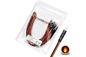 [Cavo UL] Chanzon 20 pezzi Pre Cablati 3mm LED arancioni luci a diodi (lente trasparente rotonda e trasparente DC 12V) con resistenza da 680 ohm 1/4W e indicatore del cavo 24AWG