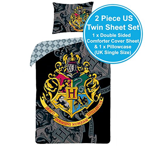 Harry-Potter-Crest-Einzelne-Bettbezug-und-Kissenbezug-Set