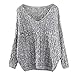Produktbild Kingko® Damen Herbst und Winter Arbeiten lose mit Langen Ärmeln V-Ausschnitt-Pullover V-Ausschnitt Pulli tollen Jumper Shirt Dress Langarm Plus Size Strick Sweater Sweatshirt Tops (Grau)