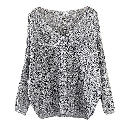 Susenstone Col V Femme Hiver Col Roulé Pull Pas Cher A La Mode Chaud en Tricot Chandail Chemises Manche Chauve-Souris Sexy Sweater Blouse