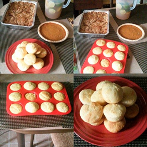 Philonext Silikon Muffinform, rote 12er Cupcake Backform / antihaftbeschichtet / spülmaschinenfest / mikrowellensicher - 4