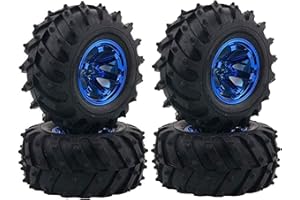 KINGCOO 4Stück 125mm Reifen RC Monster Truck Gummireifen und Kunststoff Felgen Set Kompatibel mit 1/10 RC Crawler Auto für HSP HPI Tamiya Kyosho (6-Speichen Blau)