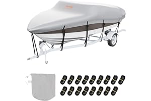 VEVOR Boat Cover, 7010-7310 mm Trailerable Waterproof Boat Cover, 600D Marine Grade PU Oxford, with Motor Cover and Buckle Straps, for V-Hull, Tri-Hull, Fish Ski Boat, Runabout, Bass Boat, Grey