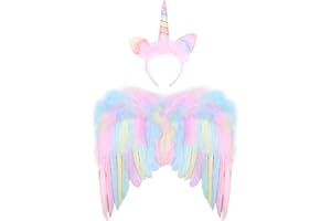 Tacobear Aile Licorne Enfant Fille Rose Ailes d'ange Ailes Plumes avec Serre-tête Licorne Ailes de Princesse Licorne Costume Accessoires pour Enfant Fille Halloween Carnaval Cosplay Party Fête