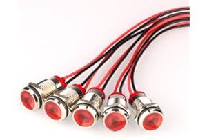 Gebildet 5Stück 82-maliges Blinken/Min Rot 12mm AC/DC 12-24V Blinkende LED Metall Kontrollleuchte Wasserdichte Signallampe mit Kabel, Rotes Blinklicht für Warnung und Anzeige