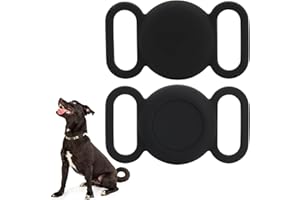 WALLFID Airtag Collare per Cani, Custodia in Silicone per GPS Tracking Finder, Custodia Protettiva Compatibile con Apple Airtag, Collare per Cani e Gatti (Nero-Nero Resistente all'Acqua)