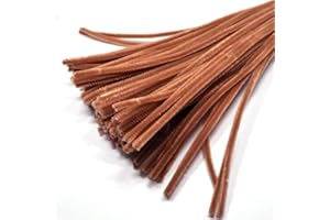 WAMBERE Lot de 100 cure-pipes, fil chenille coloré, pour enfants, pour le bricolage et la décoration, pour les décorations artisanales, les projets de bricolage, 6 mm x 30 cm, environ 100 pièces, marron clair