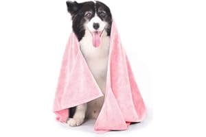 Winthome Hundehandtuch Extra Saugfähig - Handtuch Hund Schnell Tocknend, Handtuch Hund mit Taschen, Handtuch Mikrofaser Weich, Hundebademantel für Große Mittelgroße Kleine Hunde/Katze(77x127cm,Rosa)