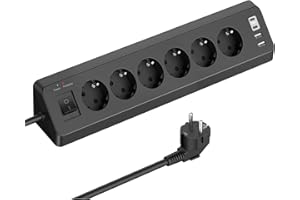 SUDEERY Gniazdo narożne z 4 USB (2 type-C), 6 gniazdek wielokrotnych z przełącznikiem, listwa zasilająca, ochrona przed przepięciem, z kablem USB C i kablem 2 m do kuchni (czarna)