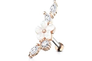 Stachelkleid Blume Perlmut Zirkonia Helix Ohrring Piercing Ohr Barbell Chirurgenstahl 316L