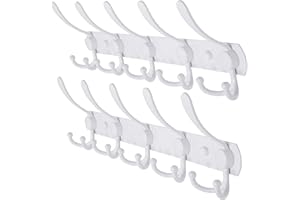 Dseap Garderobenleiste - Schwerlast Garderobenhaken Mit 5 Dreifachhaken, Edelstahl Wandgarderobe, Kleiderhaken Wand, Hakenleiste Garderobe für Mantel Hut Handtuch Handtasche, Weiß, 2 Stück