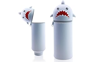 Wydexint Kawaii Federmäppchen, Mäppchen, 2-in-1 Weiche Silikontasche,Stand Up Federmäppchen, Tier Stifthalter, Cartoon Bleistifthalter Für Mädchen Und Jungen (Grauer Hai)