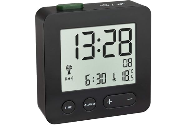 TFA Dostmann digital radiostyrd väckarklocka, 60.2545.01, med justerbar tidszon, väckarklocka med temperaturvisning