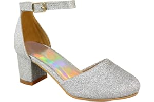 Fashion Thirsty Girls Kids Childrens Low Block Heels Diamante Wedding Party Shoes Bridesmaid Evening Occasion Comfort Heeled Glitter Strappy Dress Sandals Shoes