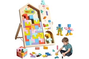 Sunshine smile Holzpuzzle Tetris,Holz Stapelspiel Tetris,Montessori Holzspielzeug Tetris 3 4 5 6 Jahre,Bunt geometrische Blöcke Tetris,Holz Stapelspiel Tetris,Intelligenz Jigsaw,Gehirn Spielzeug