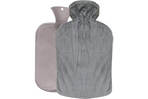 ONTHIS Hot Water Bottle，2L Rubber Warm Water Bag with Soft Cloth Cover, Hot Water Bag for Relieving Period Pain and Fatigue-Grey