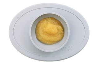 EZ PZ ezpz Tiny Bowl (Pewter) - 100% Silicone Suction Bowl with Built-in Placemat for First Foods + Baby Led Weaning - Fits on All Highchair Trays - 6 months+