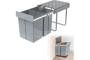 Froadp Cubo de basura para encimera de cocina con 3 compartimentos extraíbles, sistema de separación de basura con tiradores telescópicos de extracción total 48 x 34,2 x 41,8 cm - 2x10L+1x20L