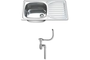 Dihl 1004 Kitchen Sink with Drainer, Single Bowl 1.0, Rectangle, 304 Stainless Steel, Silver, 80 x 44 cm, Inset, Includes Full Waste Kit and fixings