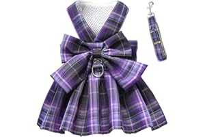 PAWSTRIP Hunde-Kleid, Hundegeschirr-Kleid mit Leine, bequem, für Welpen, Mädchen, große Schleife, Rock, für Hunde und Katzen, mit D-Ring, Weste, Haustierkleidung für kleine, mittelgroße und große Hunde