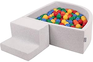 KiddyMoon Spielplatz Aus Schaumstoff Mit Viertel Eckig Bällebad (200 Bälle) Hindernisläufe, Hellgrau:Gelb/Grün/Blau/Rot/Orange