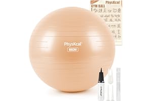 PhysKcal Gym Ball 55-85cm Exercise Swiss Ball for Fitness Yoga Pilates Pregnancy, Anti Burst Ball Chair for Balance, Stability, Quick Pump Included
