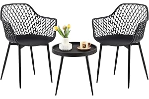 buybyroom Gartenmöbel Set 2 Garten Stühle +Tisch, Outdoor Balkonmöbel Kleiner Balkon Gartengarnitur Set Kunststoff Terrassenmöbel Set für Balkon, Terrasse & Garten, Schwarz