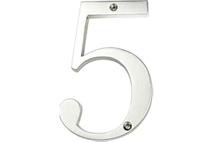 HASWARE House Number Sign 4 inch (10 cm) Modern Door Numbers Signage Plaque Street Home Address Numerals Zinc Alloy (5, Silver)