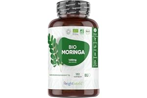Bio Moringa Kapseln - 1650mg Moringa Oleifera Pulver - 180 vegane Kapseln für 2 Monate - Zertifiziertes Superfood - 3 Kapseln