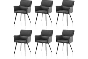 ‎TUKAILAI TUKAILAI Freizeit Esszimmerstühle 6er-Set aus Kunstleder mit Armlehnen und Rückenlehne, Polsterstuhl Wohnzimmer-Sessel, Küchenstuhl gepolsterte Sitzfläche Metallbeine Empfang, Esszimmer Küche Grau
