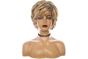 CGVG Perücke Damen Natürliche Kurze Lockige Perücke Frauen Kurzhaarperücke Geschichtete Flauschige Kurzperücke Synthetische Hitzebeständige Kunsthaare Tägliche Gebrauch Party Karneval (Blond2)