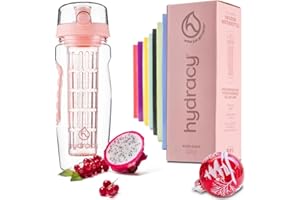 Hydracy Bouteille à Infusion de Fruits avec Etui Long Infuseur et Indicateur de Temps - Grande capacité 1Litre - Sans bisphénol A - Votre Hydratation Santé avec du Goût! Rose Gold