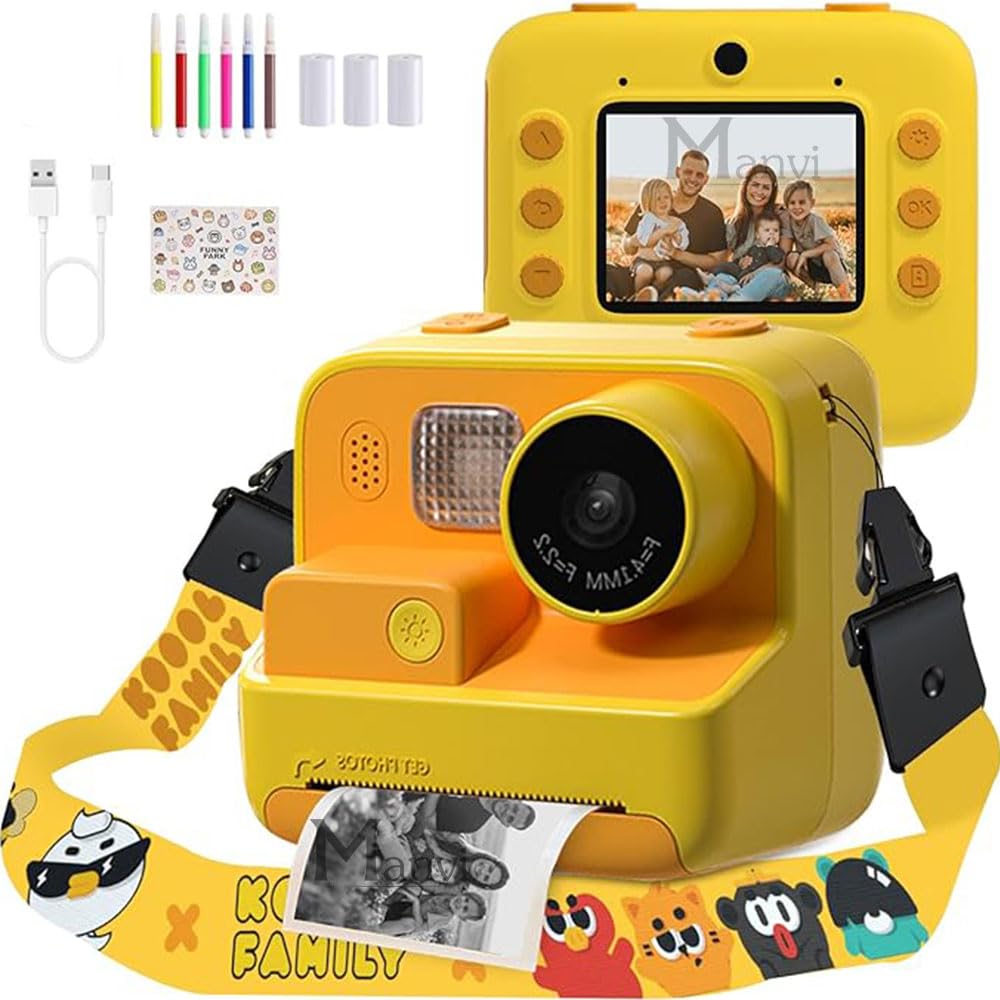 MANVI Instant Print Camera for Kids, 48 MP Print Camera for Boys & Girls, 1080P Video Recoding Camera with 3 Printing Rolls (