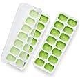KEPLIN 2pk Silicone Ice Cube Trays with Non-Spill Lids, Easy to Remove Tray, LFGB Certified BPA Free, Flexible Silicone Ice Cube Moulds, Parties, Drinks, Cocktails & Frozen Liquids (Green)