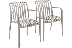 tectake®Set av två trädgårdsstolar i väderbeständig matrial med armstöd, stapelbar utestol för balkong & trädgård, loungestol