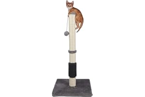 ANWA Tall Cat Scratching Posts for Indoor Cats and Kittens, Premium Sisal Post with Dangling Plush Ball Self-Grooming Brush, Reinforced Base grey 15.7'' x 32'' Grey
