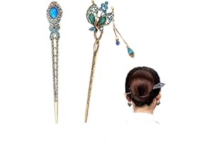 Fleymu 2 Pcs Pique à Cheveux En Vintage Baguette Cheveux Femme Bâtons De Cheveux Chinois Baguettes Cheveux Femmes Chinoises Pic a Cheveux Metal pour Fêtes, Spectacles, Festivals, Théâtrales, Mariage