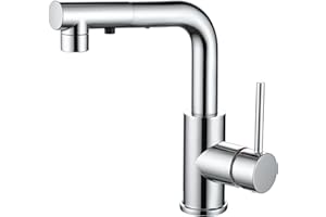 CREA Grifo de Cocina con Ducha Extraíble, Grifo para Fregadero con 3 Modos de Rociado, Grifo de Cocina Monomando Giratorio a 360°, Grifo para Cocina Pequeña o Baño, Cromado