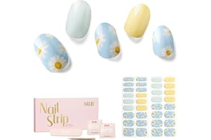 ‎NAILOG NAILOG Semi Cured Gel Nail Wrap, 34 Stück Gel-Nagelsticker in Salonqualität, lang anhaltende Nagelfolien für Frauen mit weichem Gel-Finish, Daisy